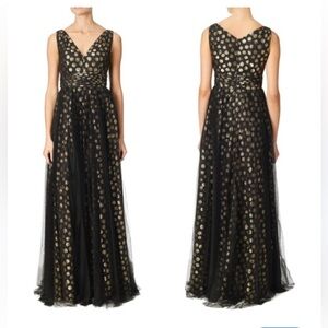Nwt Adrianna Papell  Sleeveless Tulle Polka Dot Evening Gown Maxi Dress